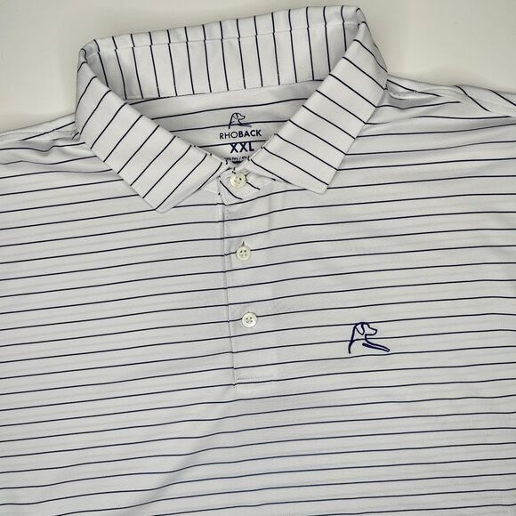 Rhoback Polo Shirt 2XL Short Sleeve Striped Golf Shirt Blue White - Picture 3 of 7